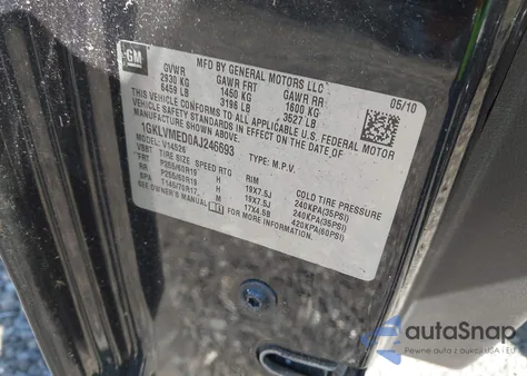 2010 GMC Acadia Slt-1 from USA, damaged, VIN 1GKLVMED0AJ246693